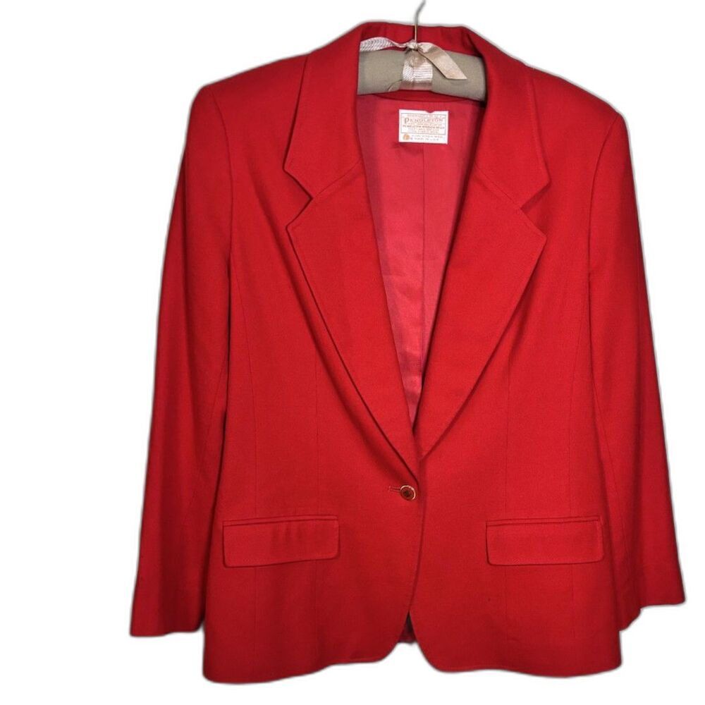 Vintage Pendleton Red Wool Blazer Women’s 14 Pure Virgin Wool USA 1980's